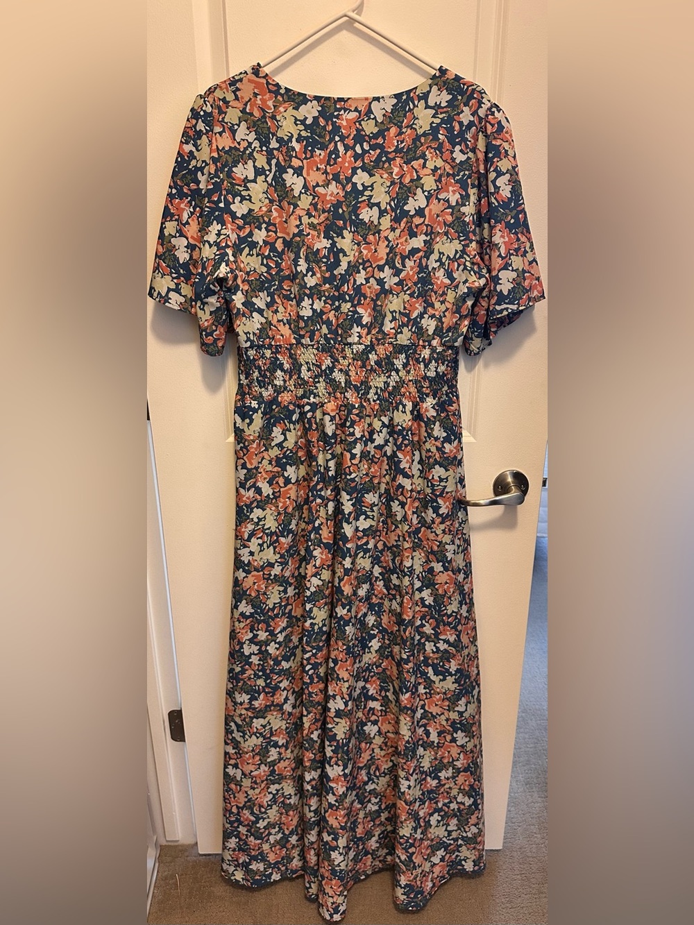 Baltic Born Navy Floral Maxi Dress with Coral and Cream Accents XL - Picture 5 of 7